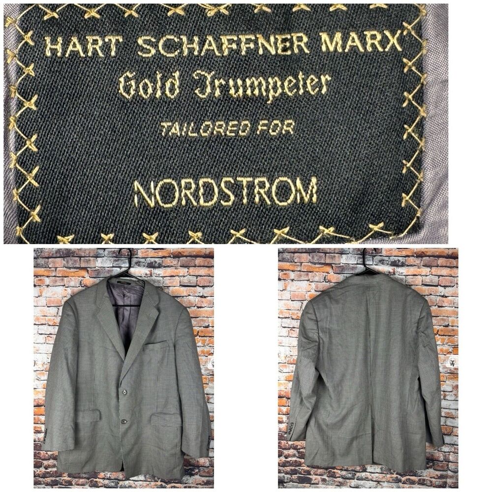 Hart Schaffner Marx Gold Trumpeter Sports Coat 46 Regular Houndstooth 2-Button